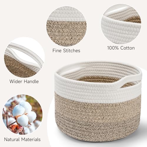 3 Pack Small Rope Storage Baskets, 9.82×9.82×7.1", Mixed Brown | Cotton Basket for Gifts Empty, Cute Round Woven Basket, Decorative Shelf Basket Organizer, Organizing Basket for Shelves