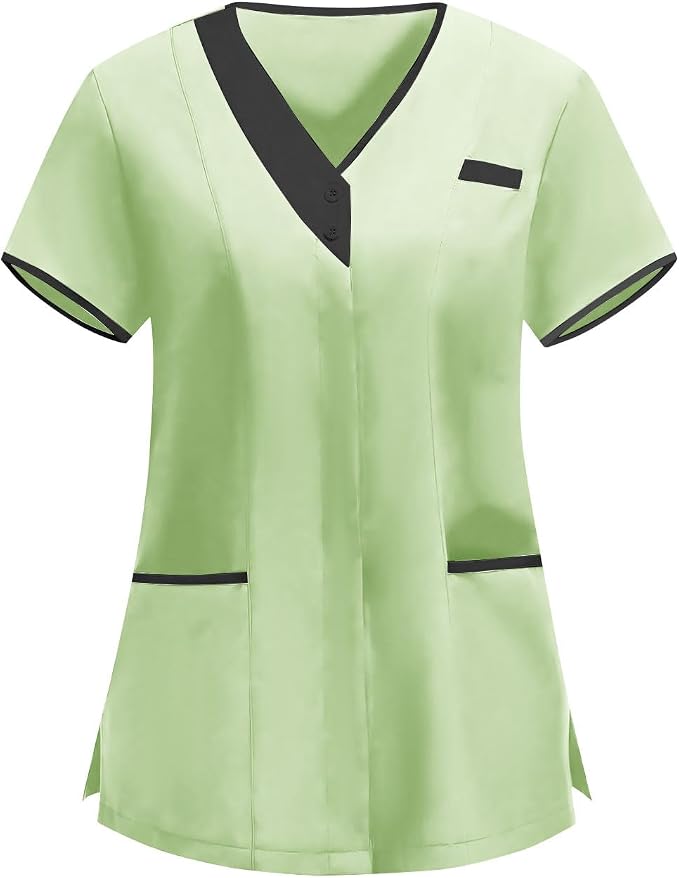 Medical Scrub Tops for Women Womens Short Sleeve Nursing Housekeeping Uniform Stretchy Workwear Cleaning Shirts