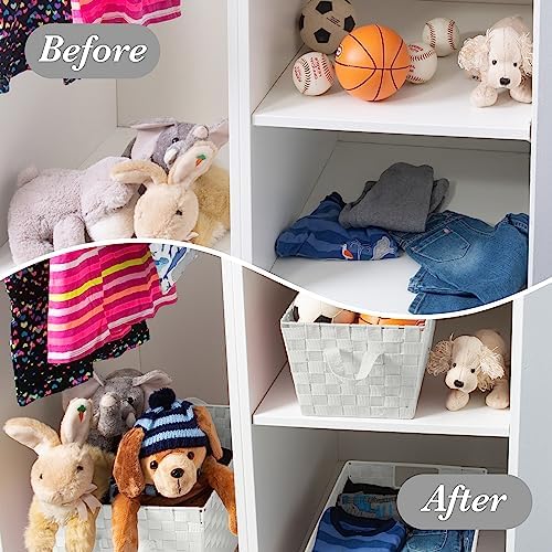 Simplify Small Shelf Woven Strap Tote | Decorative Storage Basket | Built in Handles | Organization | Closet | Bedroom | Bathroom | Nursery | Accessories | Toys | Gifts | 4 Pack | Ivory