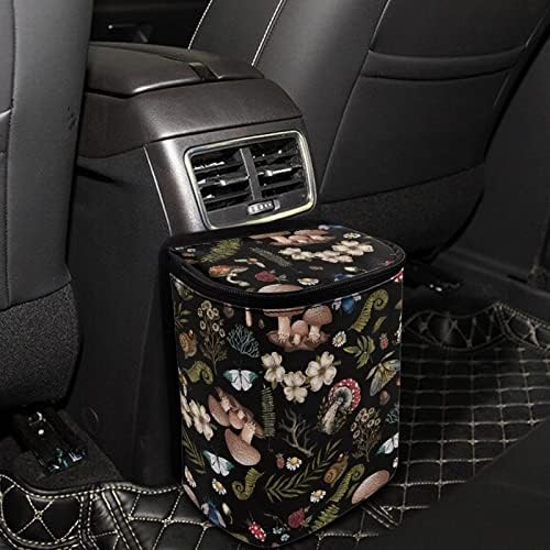Auto Trash Can, Dark Wild Mushroom Ferns Printed, Manual-Lift, 14"W x 14"H x 14"D