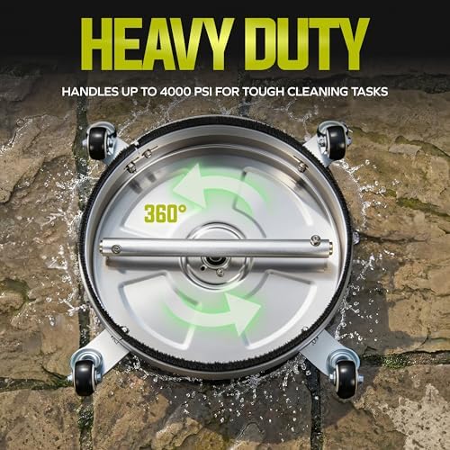 Sun Joe SPX-SC14 Universal 14-Inch Pressure Washer Surface Cleaner with 4 Wheels - Stainless Steel, 1/4" Heavy Duty 4000 Max PSI Quick Connect, for Driveways, Patios, Sidewalks & Decks