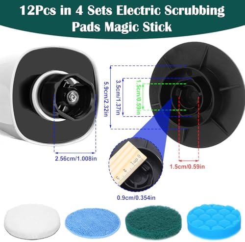 12Pcs Brush Heads Set, Cordless Electric Spin Scrubber Replaceable Brush Heads, Cordless Buffing Bonnet Pad for Household Cleaning Brushes, Bathroom, Floor, Tile, Car