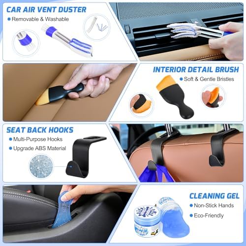Nilight 52PCS Car Detailing Kit for Interior Exterior Car Care, Blue | car wash auto cleaning Tools with storage bag, Deep Clean Polish Car Care Windshield Dashboard Seat Air Vents Wheels Tires