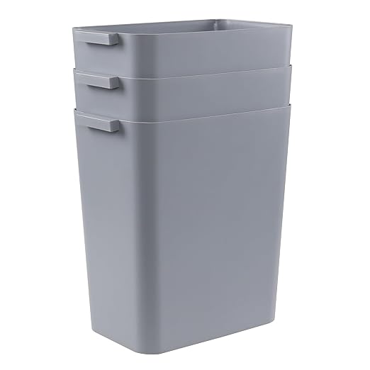 Zopnny Pack of 3 Rectangular Office Wastebasket Trash Can, 4.5 Gallon, Grey | Commercial Slim Trash Bins, Small Recycling Bin & Garbage Container for Office, Bathroom, Kitchen