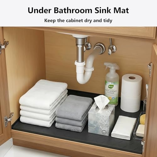 Mateeylife Under Sink Mat Kitchen Waterproof, Silicone Sink Tray 22"X19" | Under Sink Organizer Cabinet Shelf Protective Liner, Multi-use Silicone Mat for Boot Tray & Litter Mat, Classic Black