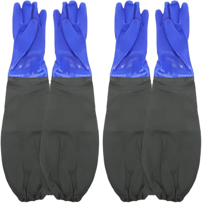 2 Pairs Waterproof Long Cuff Rubber Cleaning Gloves, Elbow-length Heavy Duty Reusable Kitchen Gloves with Flocked Lining, Suitable for Dishwashing and Household Cleaning