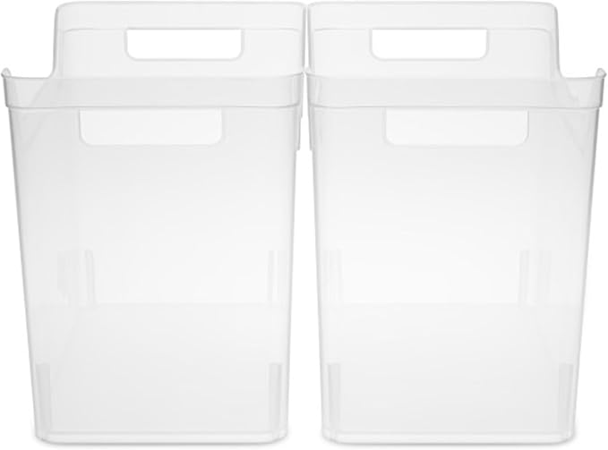Sterilite Medium Shelf Bin Organizing Plastic Container, Home Kitchen or Office Storage Tote, Open Top Basket with Handles, 6 Pack, Clear
