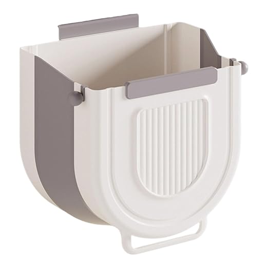 Multipurpose Hanging Collapsible Trash Can for Kitchen, Foldable Waste Bin with Space Saving Design, Wall Mount Cabinet Door Garbage Can for Peels Recycling (Grey, Large)