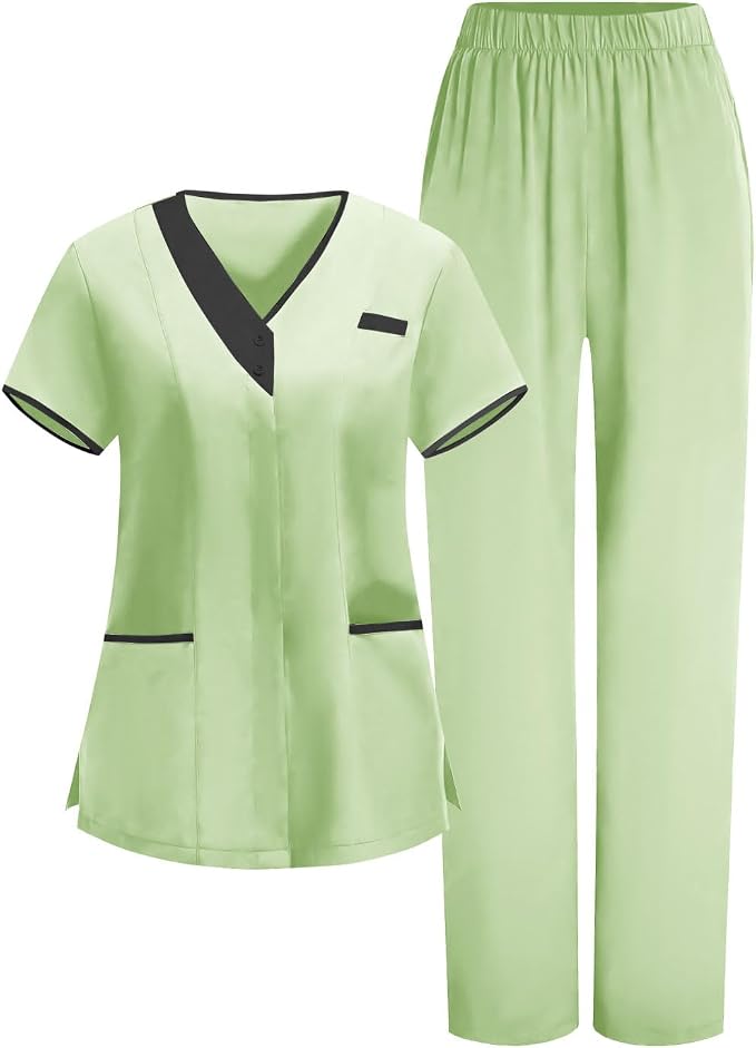 2026 Scrub for Cleaning Jobs Uniform, Multi Pockets Scrubs for Women Sets, V-Neck Top & Straight Leg Pants Scrubs Set