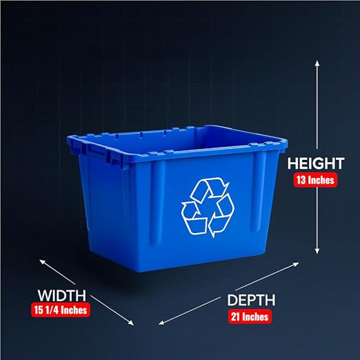 2 Pack 14 Gallon Rectangular Curbside Recycling Bin – Durable Indoor/Outdoor Container with Ergonomic Handles, Stackable Design and Weather-Resistant Plastic for Home, Office and Commercial Use