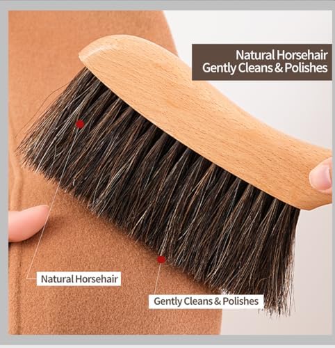 Natural Horsehair Bed Brush, Soft Bristle Dust Brush with Wood Handle, Hand Broom for Cleaning Bed, Furniture, Couch, Shelves, Car Interior, Clothes - Gentle on Delicate Surfaces