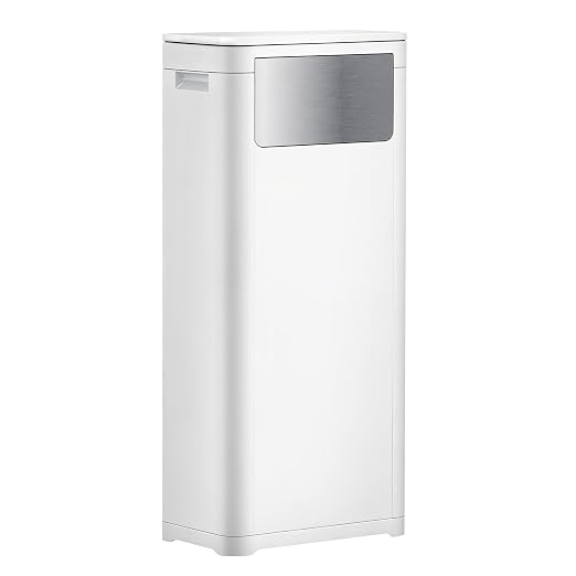 Tall Bathroom Trash Can with Lid, Skinny Commercial Trash Bin with Handle, Space Saving 8 Gallon Plastic Garbage Can with Press Top Lid, White Trashcans for Kitchens, Office, Living Room, Dorm