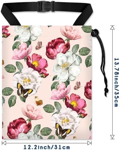 Car Trash Bag Hanging Back of Seat with Adjustable Snap Buckle Strap Cute Printed Drawstring Garbage Bags for Car-Pink Floral