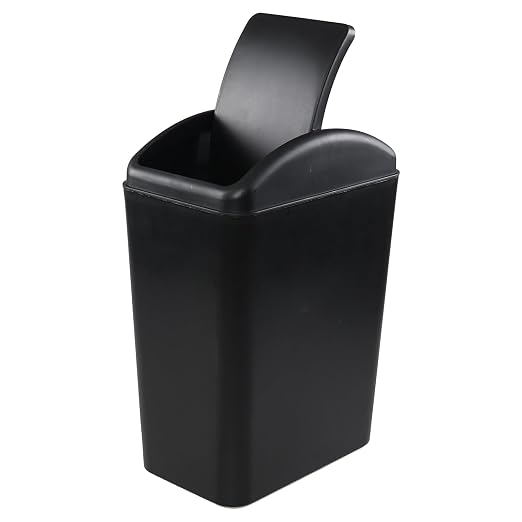 Oymlclivisa 4.5 Gallon Plastic Swing Top Trash Can, Slim Trash Bin, Black | Small Garbage Can with Lid for Narrow Space