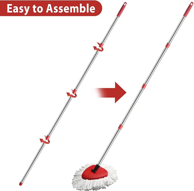 Spin Mop Replacement Set Compatible with OCedar EasyWring 1-Tank | Include 2 Spin Mop Head Replacement, 1 Base, 1 Mop Handle (30-58in) Combo Microfiber Mops Set Floor Cleaning (1-Tank System)