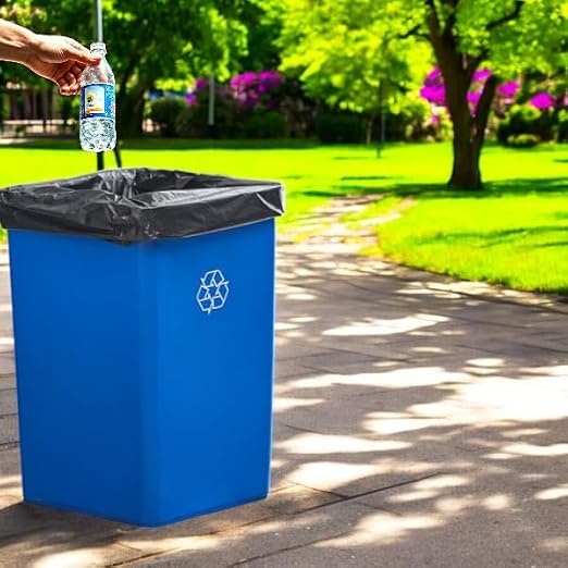 19 Gallon Blue Square Plastic Trash Can, Commercial Use