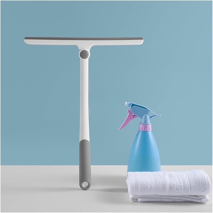 Shower Squeegee 18 Inch 2 Pack 360° Rotation Silicone Squeegee for Glass Doors Windows Mirrors Cars Tile Walls Blue Grey Black(Blue)