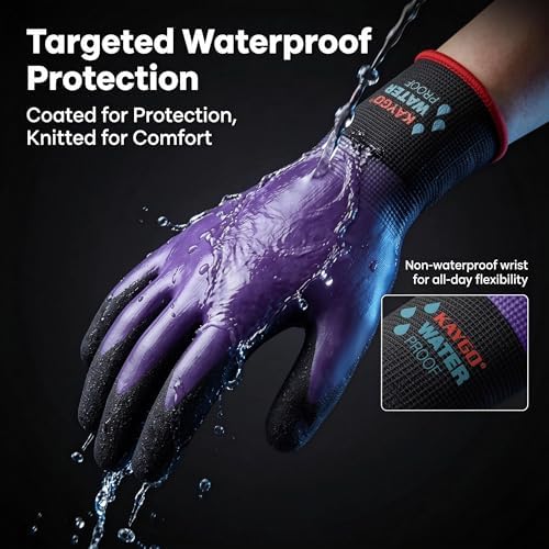 KAYGO Waterproof Work Gloves, Non-Slip Double Latex Coated, KG150 | Lightweight & Durable, Excellent Grip for Gardening, Construction, Fishing & Cleaning, for Men & Women