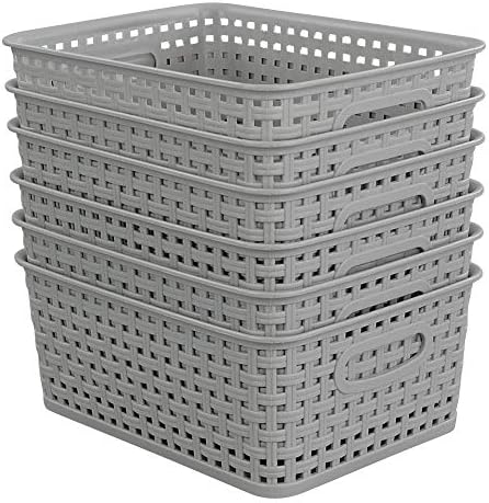 6-pack Grey Woven Plastic Storage Baskets, Organizing Bins