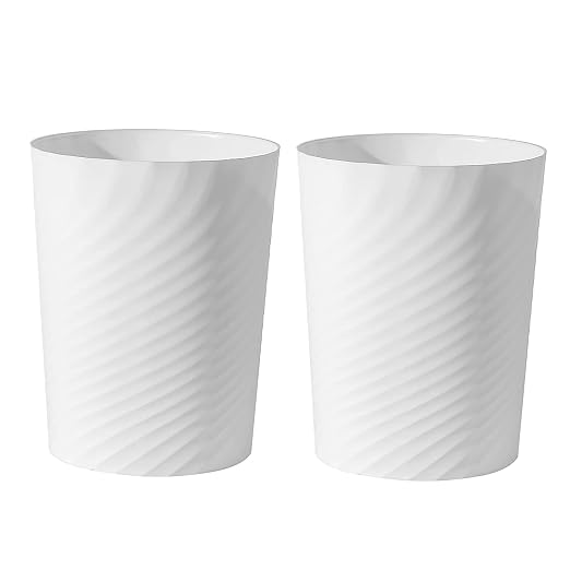 Plastic Small Bathroom Trash Can Wastebasket Garbage Can, White, 2 Pack | Sturdy-Easy to Clean, Bathroom, Laundry Room, Kitchen, Office, Kids Room, Dorm, Bedroom, 1.8 Gallon