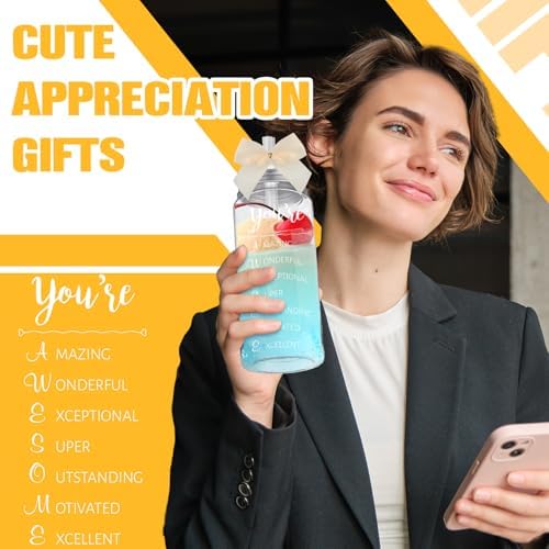 Skylety 48 Pcs Cream Employee Appreciation Gifts Bulk Thank You Cups | Housekeeping Appreciation Week Gift Cups with Lid Straw for Coworker, 13.5 oz, Plastic, Awesome Tumblers for Customer Service