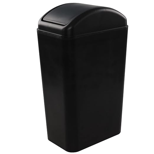 Farmoon 3.5 Gallon/14 L Slim Swing Lid Trash Can for Office Study Bathroom | Small, Black Garbage Bin