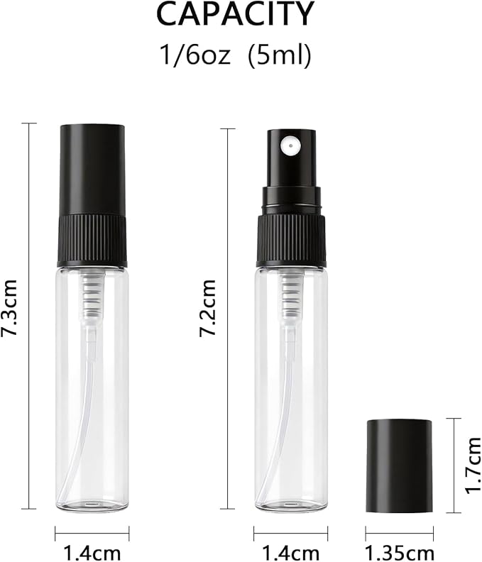 Elfenstall- 10Pcs 5ml Mini Spray Bottles Clear Glass Bottles Empty Fine Mist Atomizer Small Refillable for Cologne Perfume fragrances Liquid Sample Containers