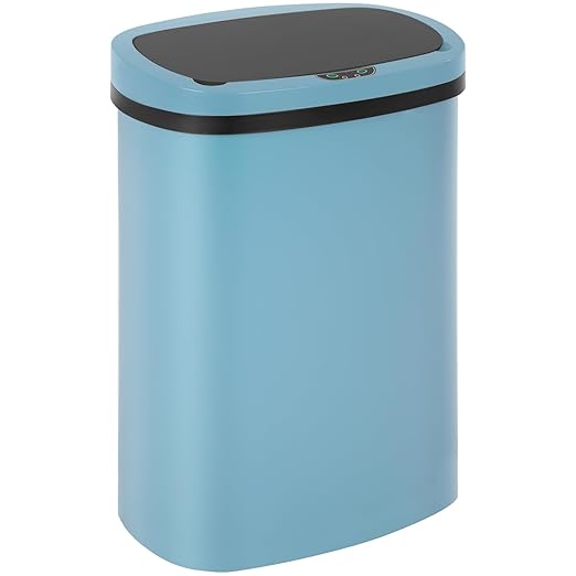 BestOffice Trash Can Broken-Resistant Plastic Touch Free High-Capacity Garbage Can with Lid for Bedroom Bathroom Home Office 49 Liter 13 Gallon Trash Can Automatic Kitchen Trash Can (Blue)
