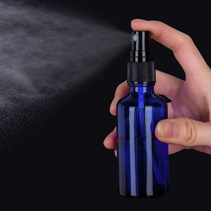2oz Glass Spray Bottles For Essential Oils, Blue, 3 Pack | Small, Fine Mist