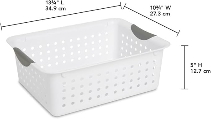 Sterilite Medium Ultra™ Basket, Open Plastic Storage Bin, White, 6 Pack | Classic Storage Organizer Baskets for Countertops, Pantry Shelves, Kitchen Cabinets, Laundry Rooms & Home Offices
