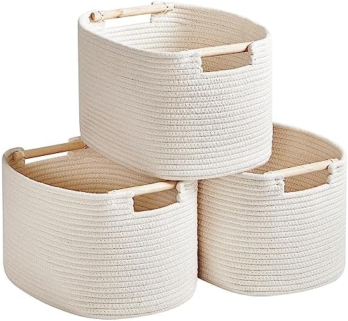 R RUNKA 3 Pack Storage Basket for Cabinet and Toy Organization - 13"x9.8"x8.7" Baskets for Storage - Baby Toy Bin - Toy Storage Organizer - Ideal for Empty Gift Baskets to Fill-White