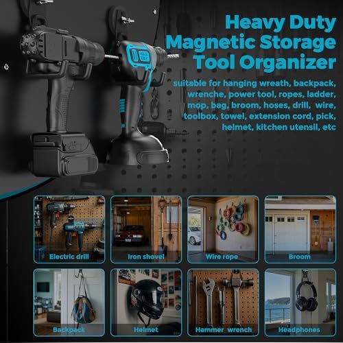 Large Strong Magnetic Hooks Heavy Duty Garage Big Magnet Hooks Extra Strength Magnetic Utility Storage Hook Hanger with Anti Slip Coating for Garden Indoor Outdoor Hanging Tools Black 2 Pack