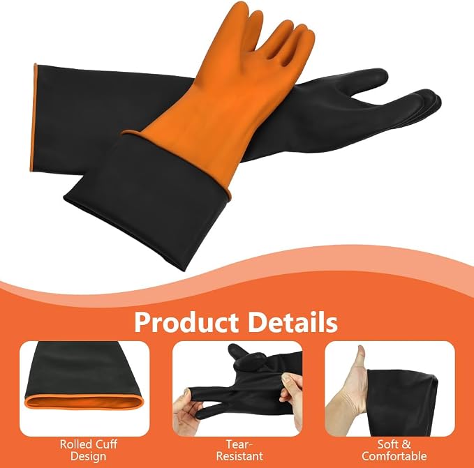AUAUY 14"/22" Chemical Resistant Gloves, Reusable Heavy-Duty Rubber Gloves | 1 Pair Non-Slip Long Cleaning Gloves, Waterproof and Breathable, Resist Strong Acid, Alkali and Oil for Household Industry
