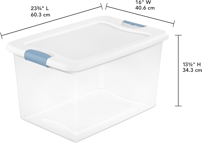 Sterilite Latching Box with Lids for Home and Office, 64 Quart, 4-Pack | Heavy-Duty and Stackable Plastic Containers with Latches for Closet, Cabinet, Bedroom, Bathroom and Dorm Room Organization