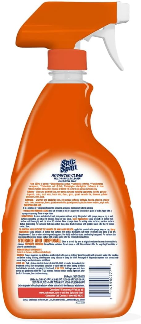 Spic & Span 32oz 3pk Advanced Cleaning Spray Citrus Scent Bundle Cleaning Gloves, Cleaning Brush, and Multipurpose Wire Miracle Cleaning Cloths (4 Items)