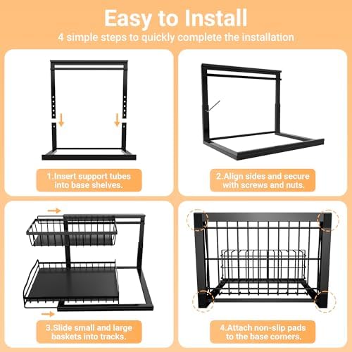 AceMining 2 Pack Under Sink Organizer, 2 Tier Pull Out Cabinet Storage Rack | Under Bathroom Sink Organizer for Kitchen Cabinet, Bathroom Vanity and Under-Cabinet Storage