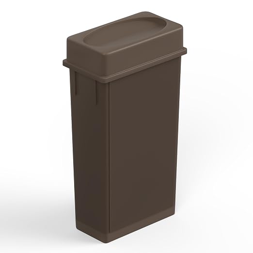 23 Gallon Brown Rectangular Slim Trash Can with Drop Shot Lid | Great for Home, Commercial, or Restaurant Use.
