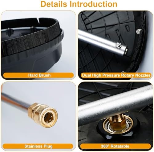 15in Pressure Washer 4000PSI Surface Cleaner Disc Power Washer Broom with 2 Washer Extension Wands 2 Replacement Nozzles Flat Surface Cleaner for Cleaning Patios Driveways Sidewalks