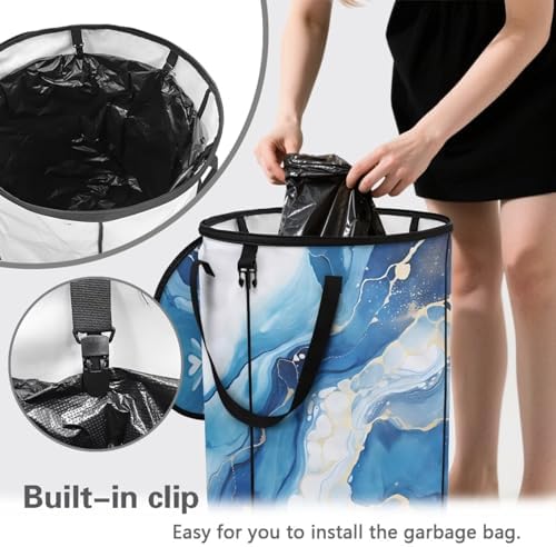 doginthehole Blue Marble Recycle Trash Can Storage Portable Trash Can Large Pop-Up Waste Bin Storage Bag for Outside Camping Beach Travel, 22.83x17.71 in