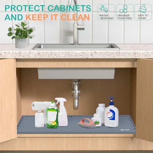 Silicone Under Sink Mat, 28"x19", Waterproof Cabinet Liner, Grey | Shelf Liner, Cabinet Protector, Home Organizer, for Kitchen, Bathroom, Multipurpose, Leak Proof, Easy Clean, Drip Tray, Clean