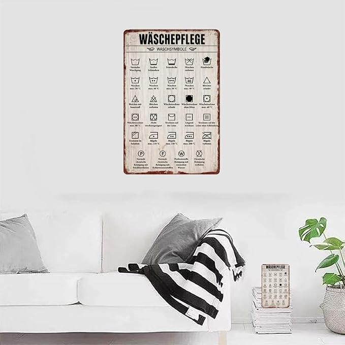Vintage Metal Sign Laundry Care Symbols Wall Decor 8x12 Inch | For Laundry Room, Bathroom, Garage, Apartment, Restaurant, Cafe, Closet, Villa Decor