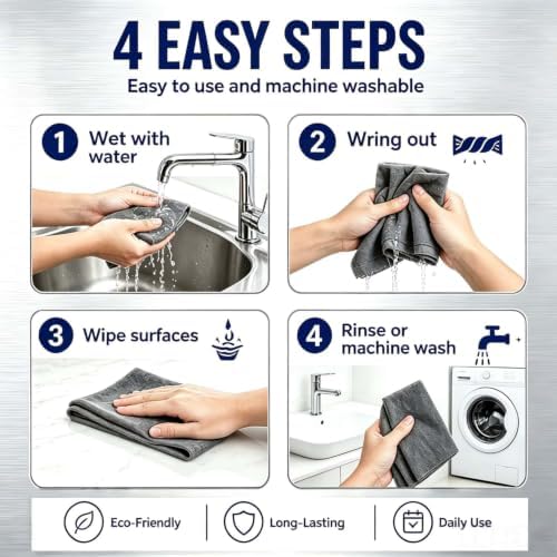 Magic Cleaning Cloth 15-Pack XXL Thickened Microfiber Cleaning Cloths | Lint Free Reusable Cleaning Rags for Glass, Window, Kitchen, Stainless Steel, Cars & Screens