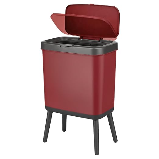 Slim Kitchen Trash Can with Legs, 4 Gallon Bathroom Wastebasket with Press Top Lid, Rectangle Red Garbage Can with Lid, Small Plastic Trash Can for Toilet, Bedroom, Living Room, Dorm