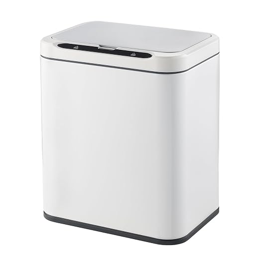 ELPHECO Stainless Steel Office Trash Can White, 3.5 Gallon | Motion Sensor Garbage Can Touchless Smart Trash Can Automatic Waste Bin for Kitchen, Office, Bathroom