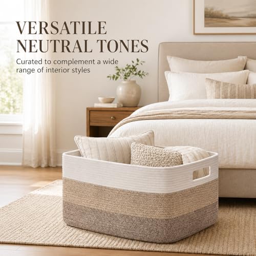 OIAHOMY Large Blanket Basket, 22”x17”x12” Rectangle Woven Baskets, Nursery Blanket Storage Living Room, Toy Storage With Handle, Large Baskets for Organizing-Gradient Yellow (Pack of 2)