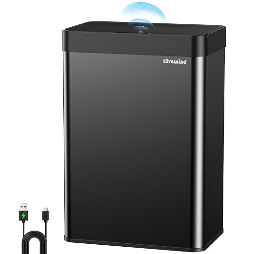 13.2 Gallon Automatic Kitchen Trash Can, Touchless Sensor Garbage Can,Black | Built‑in 1500mAh Rechargeable Battery,Stainless Steel Motion Sensor Trash Can, Silent Close Lid Smart Trash Bin for Home