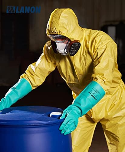 LANON 18" Long Nitrile Chemical Resistant Gloves,Unlined,Green,XLarge | Heavy-Duty Work,Cleaning,Dishwashing,Waterproof,Reusable,Comfortable,Durable,Non-Slip,Latex Free,Acid,Alkali & Oil Protection