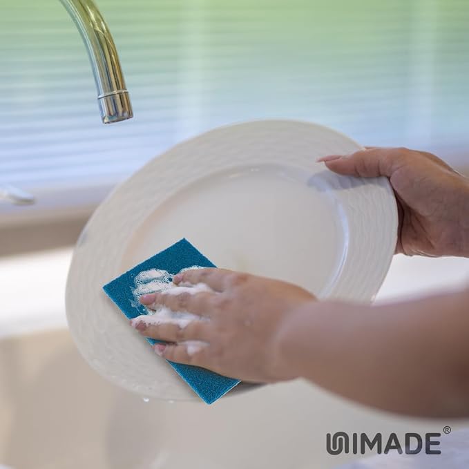 UNIMADE Non-Scratch Scouring Pads, 96Pcs Household Scour Pads | for Kitchen, Garage and Outdoors, Reusable Dish Scrubber Pads for Pan and Metal Grill - Blue