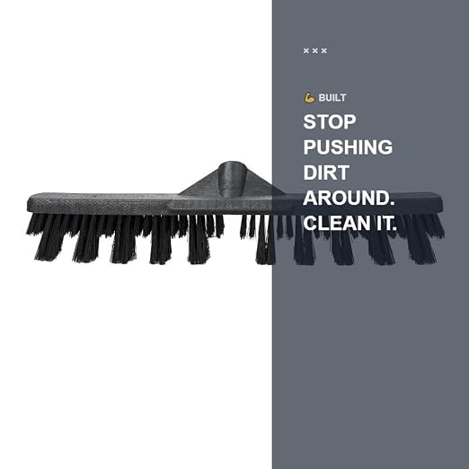 RIGCRAFTOR Heavy Duty Reefer Trailer Broom Brush, Wide Head Push Broom, Stiff Synthetic Bristles for Grooved Floors, Professional Truck and Semi Trailer Cleaning Tool, Black