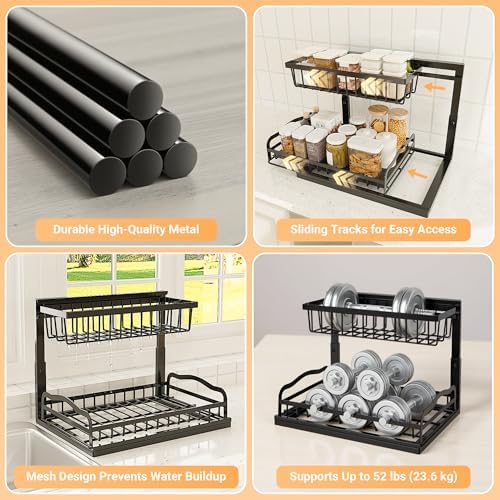 AceMining 2 Pack Under Sink Organizer, 2 Tier Pull Out Cabinet Storage Rack | Under Bathroom Sink Organizer for Kitchen Cabinet, Bathroom Vanity and Under-Cabinet Storage